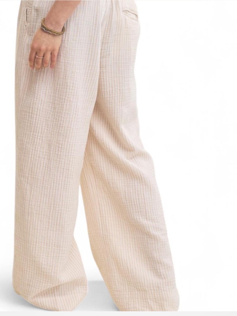 Aerie Daybreak Cream/Tan Wide Leg Pants Size Medium - Picture 2 of 7